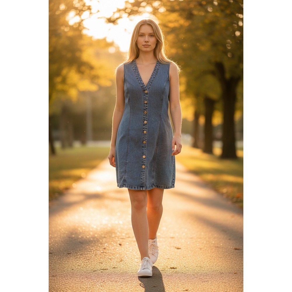 Frye Denim Tunic Top XL Button Front Western Boho Vintage Wash Sleeveless